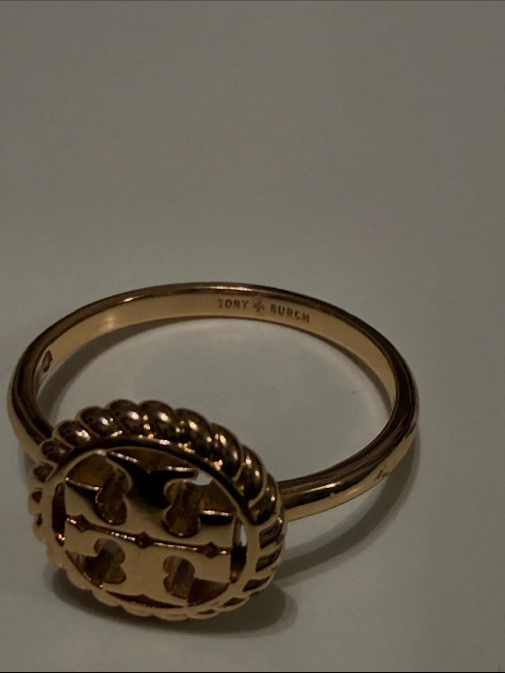 Tory Burch Gold Double-T Rope-Edge Logo Ring